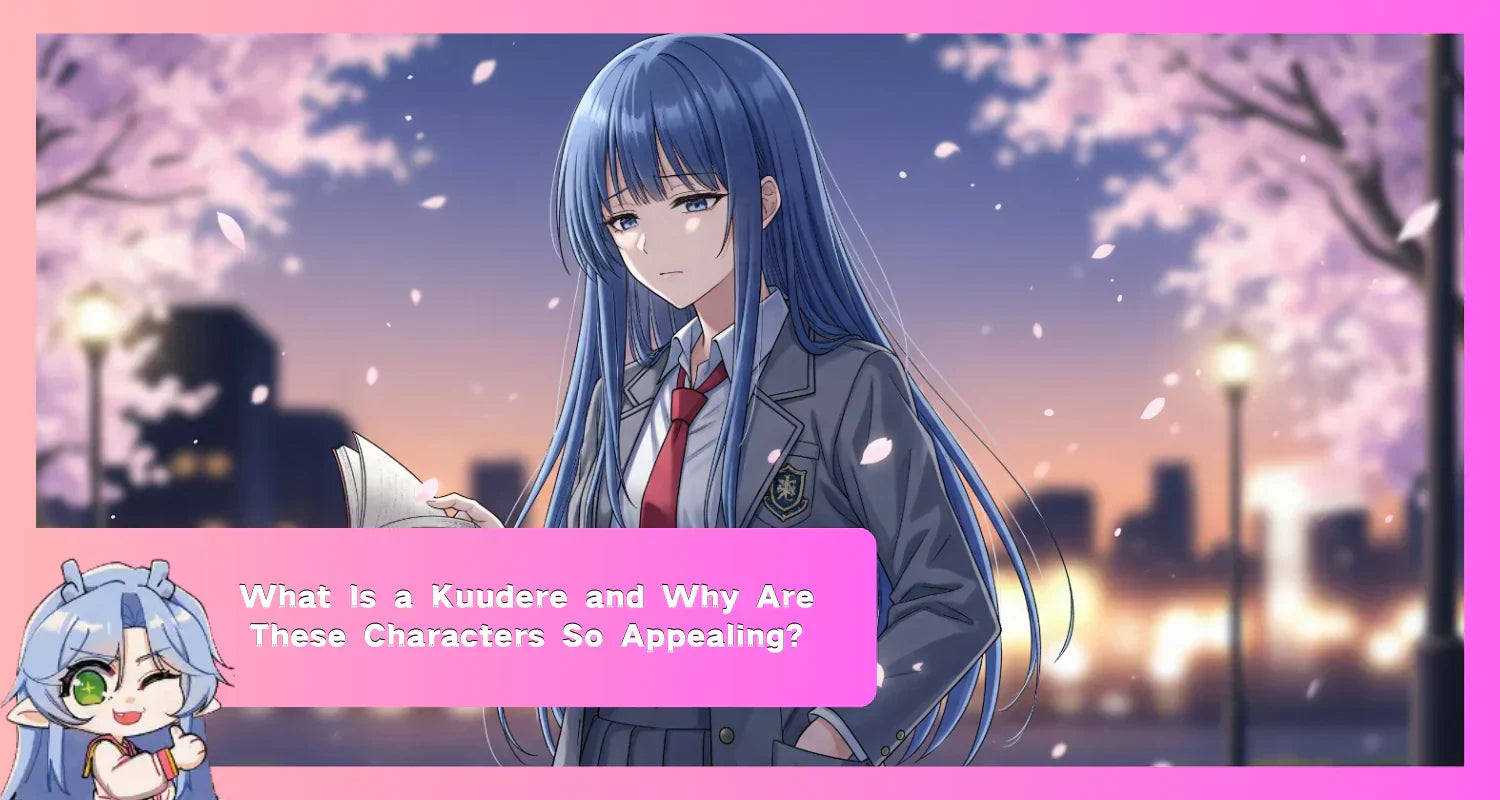 Image of Cover image for a blog post about the kuudere archetype, featuring a calm anime girl in a park.