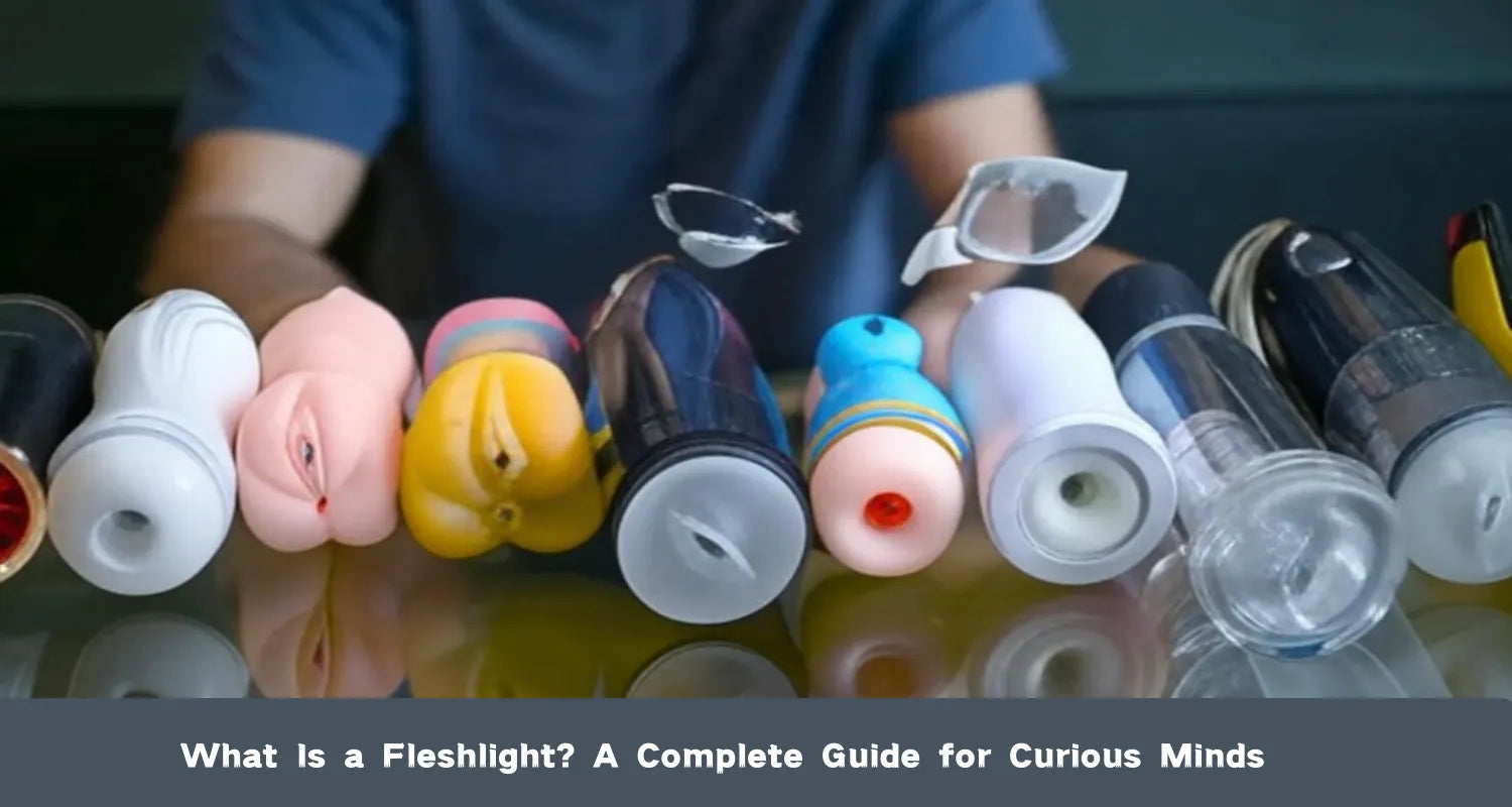 A wide variety of Fleshlight models and designs displayed in a row, illustrating a complete guide to the product.