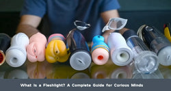 Image of A wide variety of Fleshlight models and designs displayed in a row, illustrating a complete guide to the product.