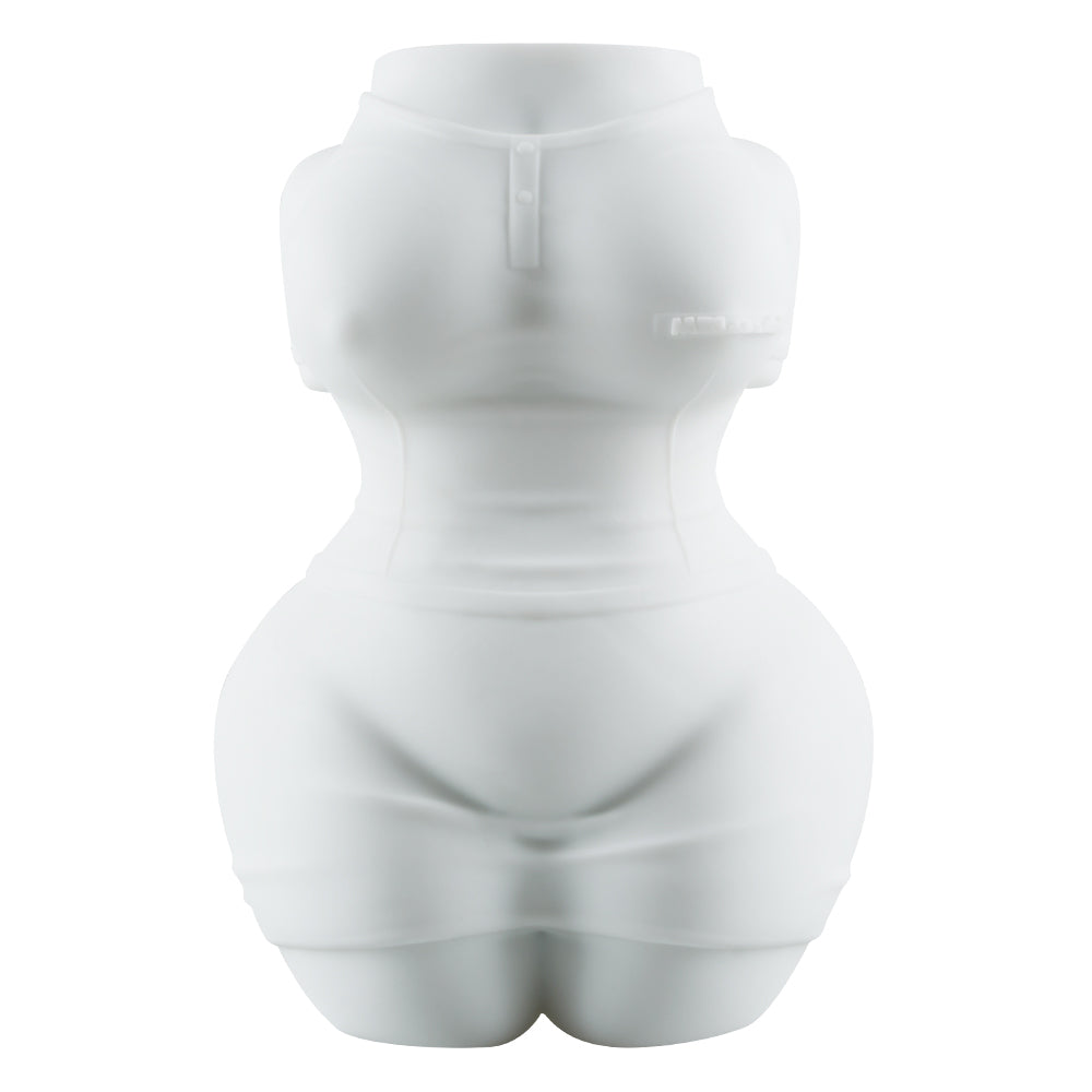 Image of The Breenda sex doll torso, a men's sex toy featuring an all-white design of a girl in a skirt.