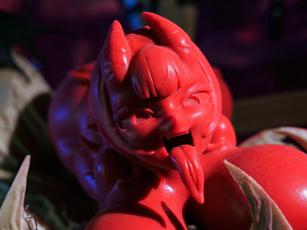 Image of Close-up of the playful and seductive face of the Meru the succubus hentai sex doll.
