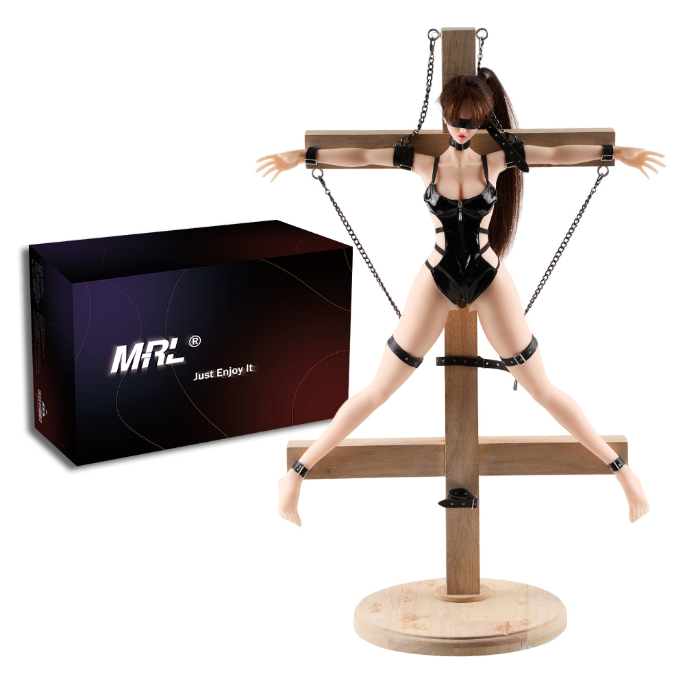 Image of The 2.0 Asuka hentai figure, a sexy anime sex doll bound to a wooden cross, shown with its product box.