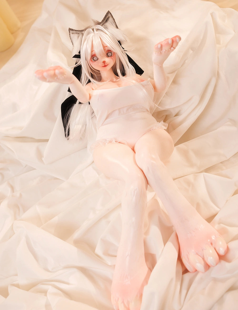 Image of furry sex doll featuring seamless integrated head and poseable joints.