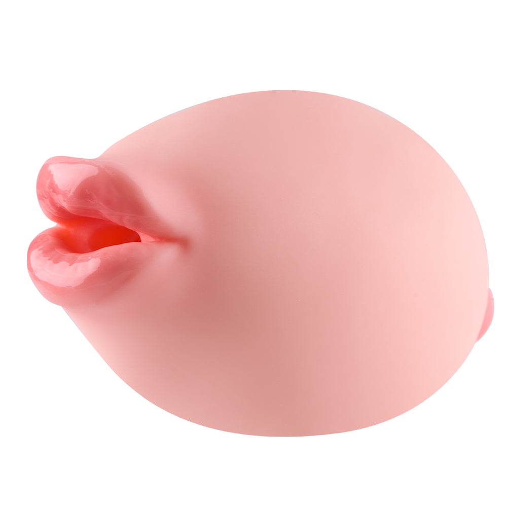 Image of A hentai fantasy blowjob onahole, a ball-shaped masturbator with realistic lips.
